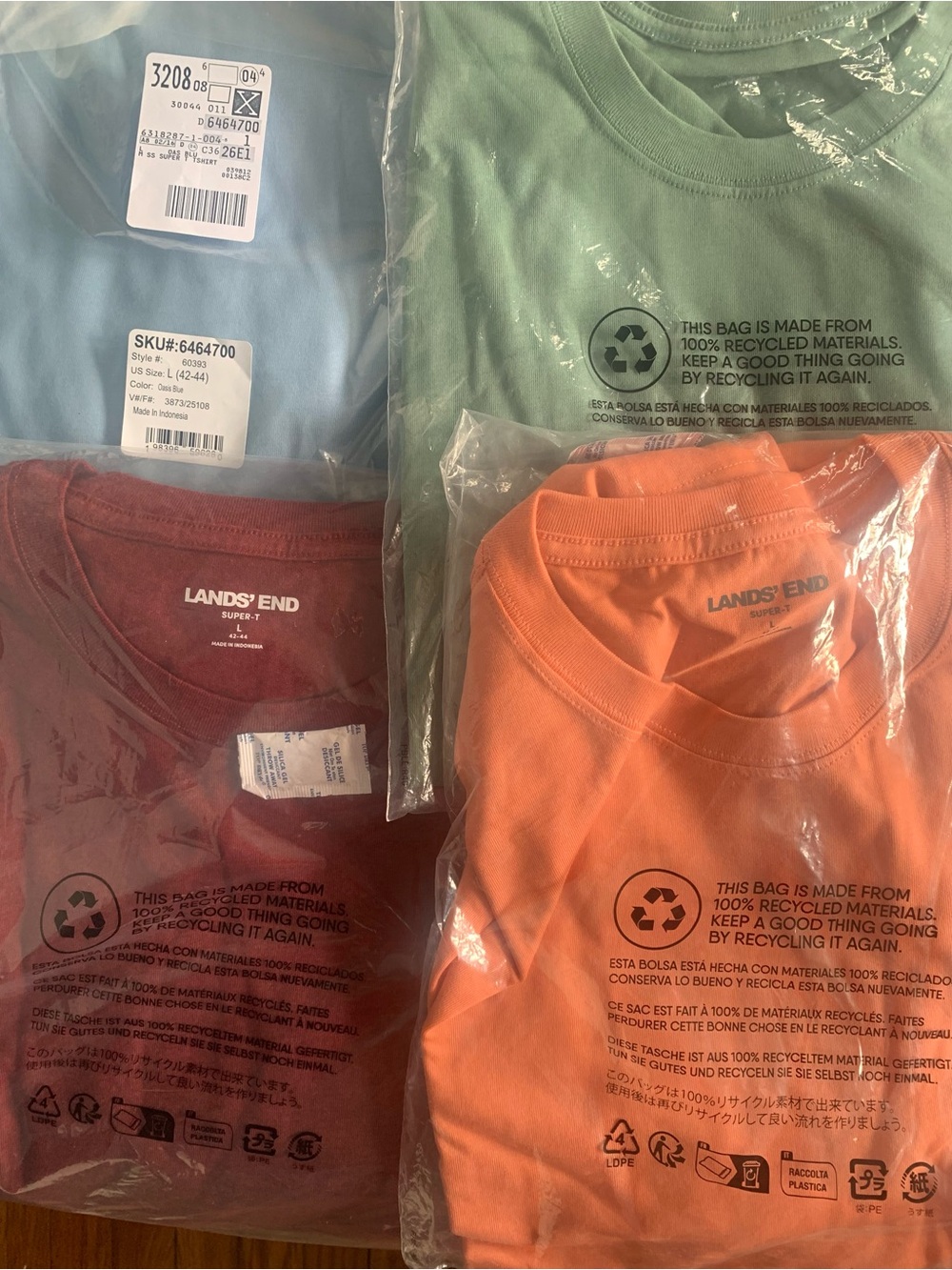 Lands’ End Men’s Super-T Crewneck T-Shirts Size Large4-Pack, New